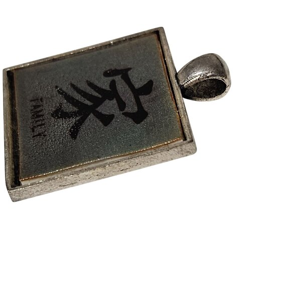 Family Kanji Symbol Square Silver Tone Pendant Japanese Decorative Backing Women - Picture 3 of 4